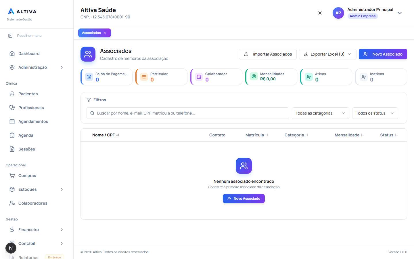 Módulo de associados do Altiva